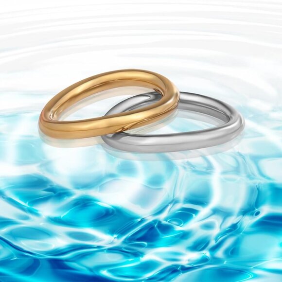 Water-Resistant 18K Gold Plated Women’s Rings - Chunky Layered Stackable Design - Picture 7 of 7